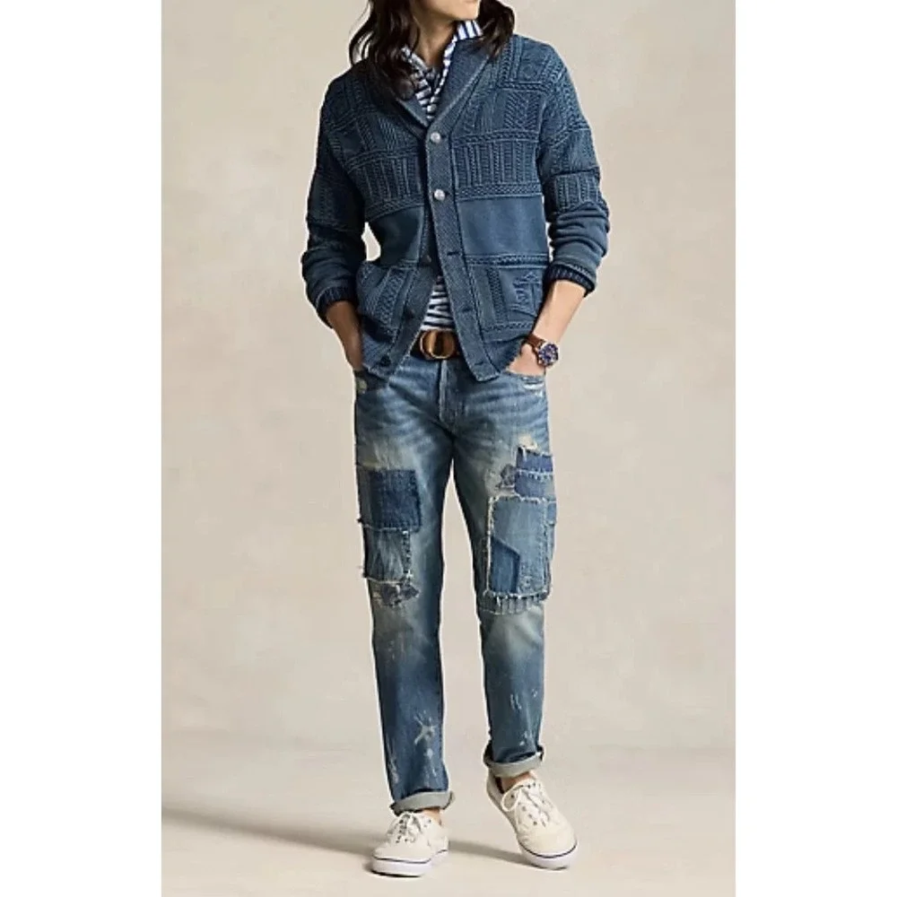 Polo Ralph Lauren Sullivan Slim Distressed Patchwork Jeans Men's 38x30 NWT‎